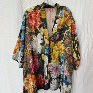 Johnny Was Multicolor Reversible Floral Silk Kimono